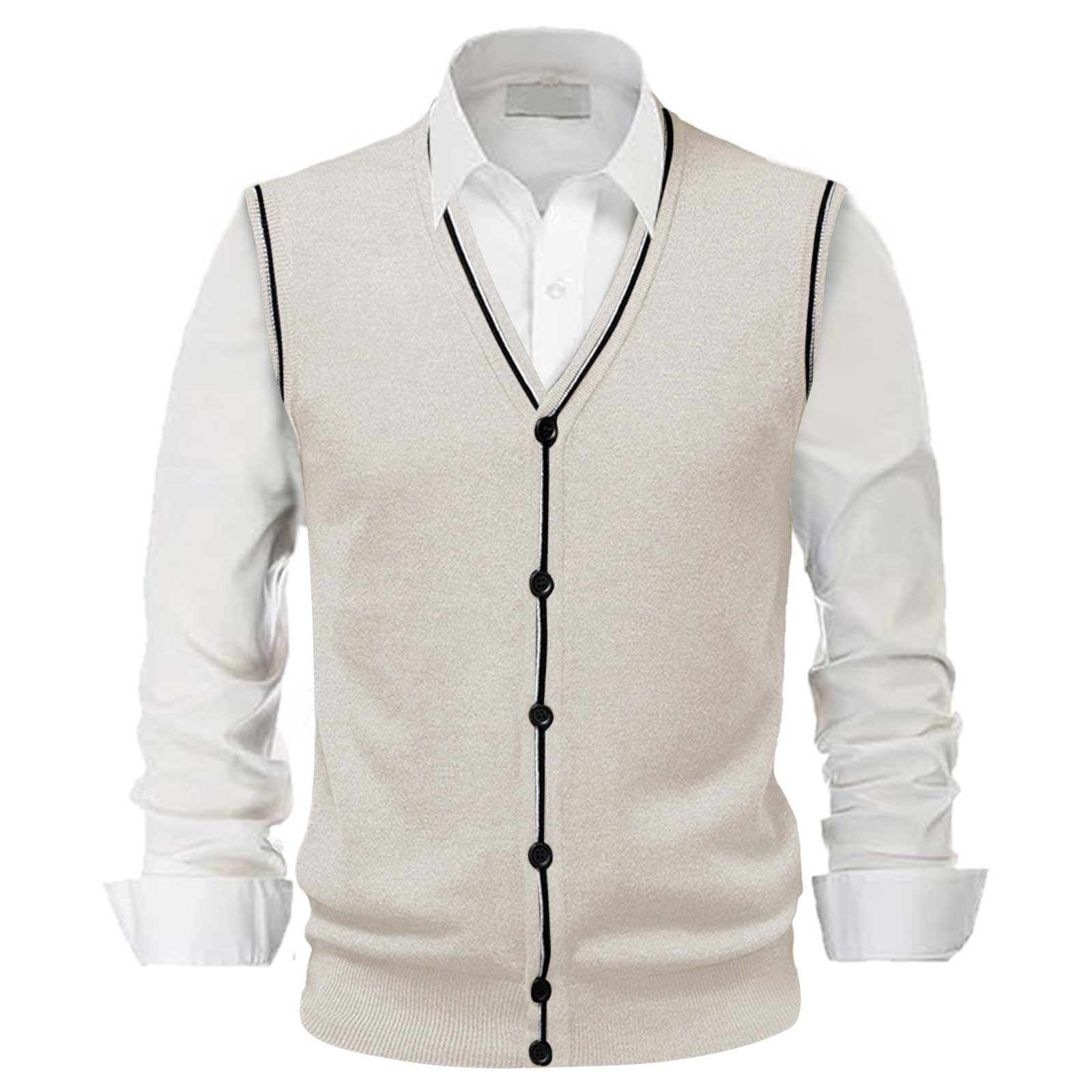 thumbnail image 2 of Chaleco de lana con cuello en V y hebilla para hombre - Color liso, sin cuello, ideal para citas o trabajo - Para todas las estaciones (M-XXXL), 2 of 5